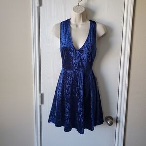 Lulu's Blue Backless Velvet Skater Dress